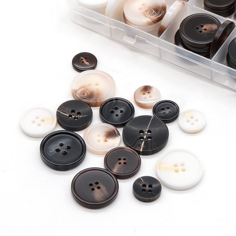 OELFFOW 110Pcs Mixed Sewing Buttons, 4-Hole Craft Round Blazer Buttons, 5 Color 3 Size(15mm,20mm,25mm) Suit Coats Resin Button, Suitable for Variety Clothing Sewing, DIY Craft(White) - Image 5